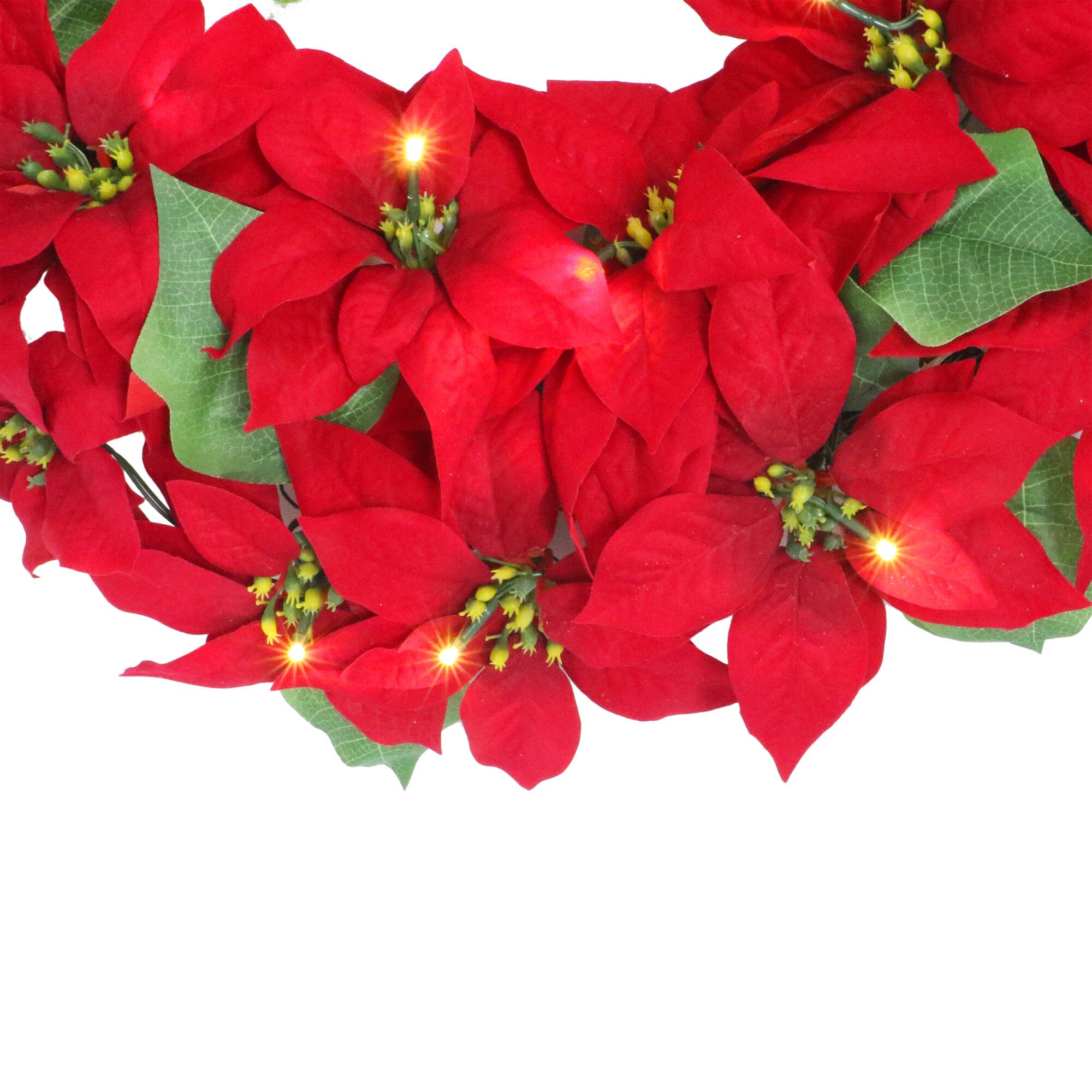 24" Pre-Lit Red Poinsettia Artificial Wreath